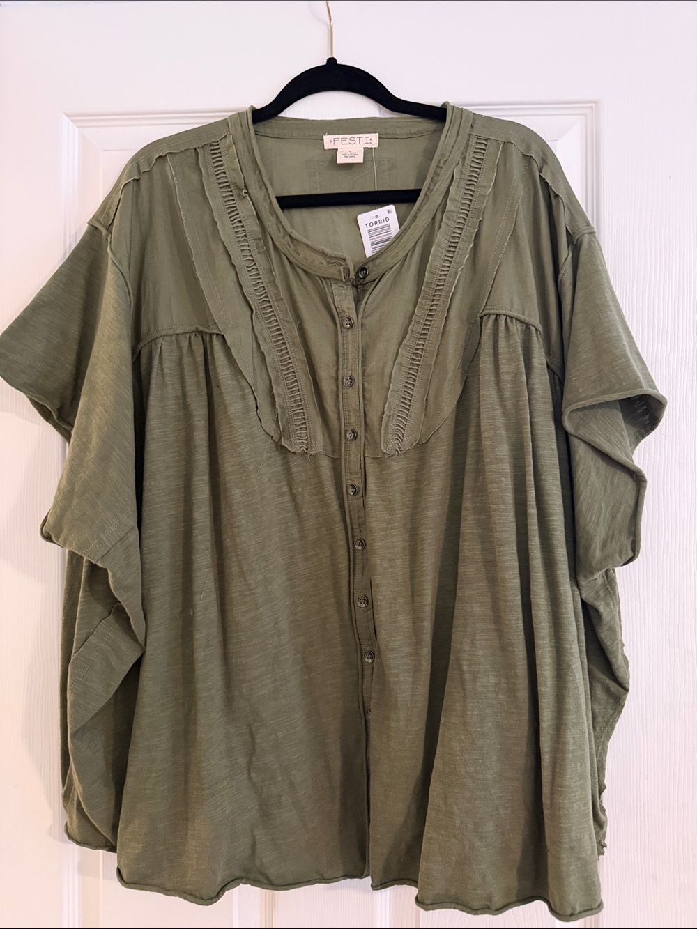 torrid Olive Button-Front Peasant Blouse